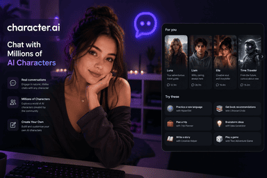 Character AI homepage preview for character chat and AI companion comparison